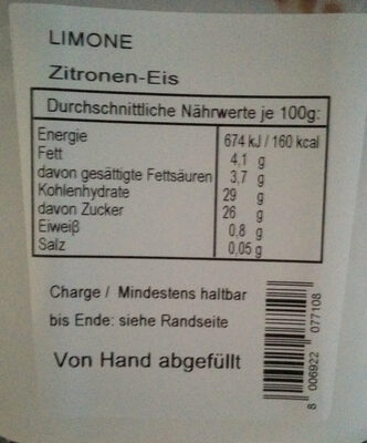 Limone nutrition facts table