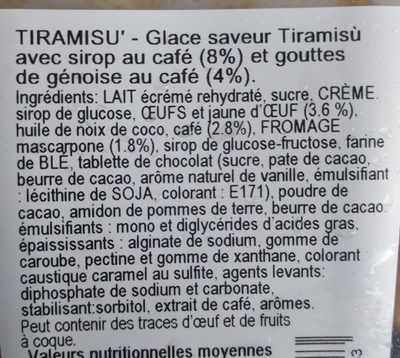 Tiramisù ingredients label