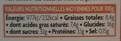 Spagnola nutrition facts table