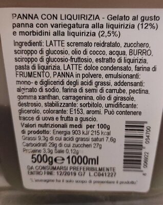 Gelato panna con liquirizia nutrition facts table