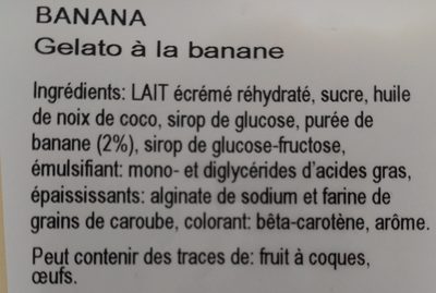 Banana ingredients label