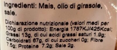 Mais fritto e salato nutrition facts table