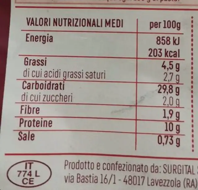 Ravioli ricotta e spinaci nutrition facts table