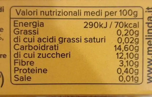 Purea di mela integrale nutrition facts table