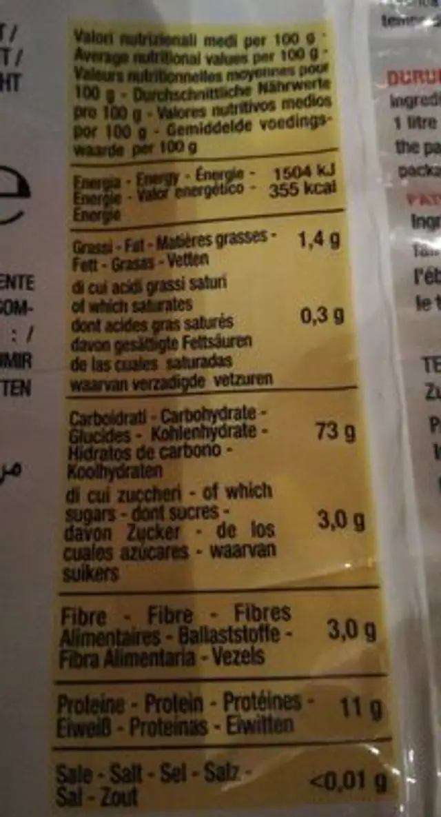 Poiatti Casarecce n.50 ingredients label