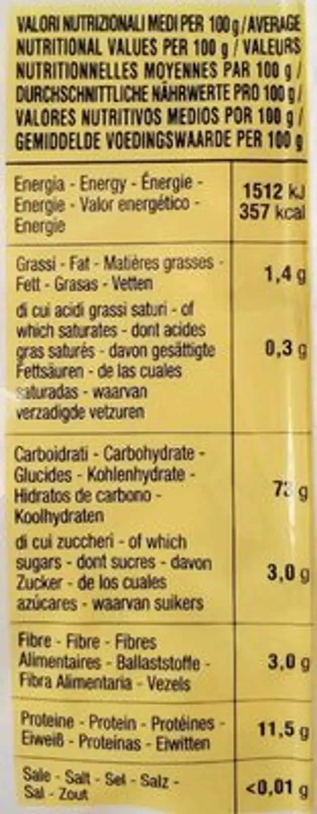 Poiatti Casarecce n.50 nutrition facts table