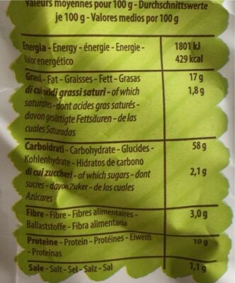 Pan del duca nutrition facts table