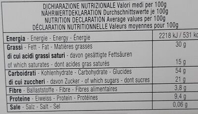 La Sbrisolona con cioccolato nutrition facts table