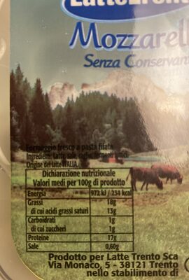 Mozzarella ingredients label