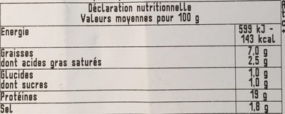 Jambon cuit au romarin nutrition facts table