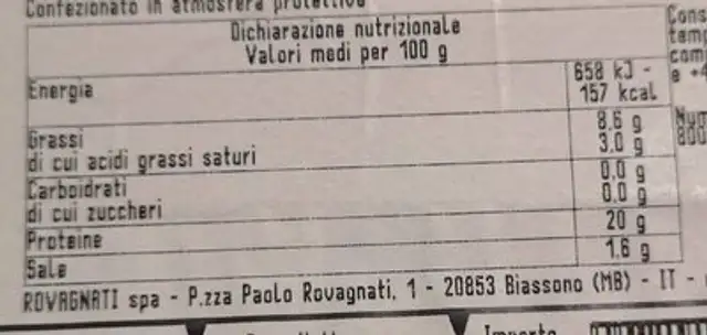 Prosciutto cotto Gran biscotto nutrition facts table