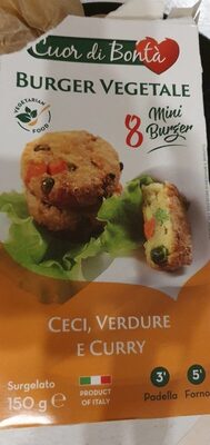 Burger vegetale ceci verdure e curry front packaging