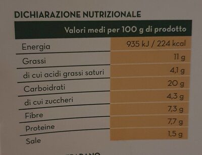 Burger vegetale ceci verdure e curry nutrition facts table