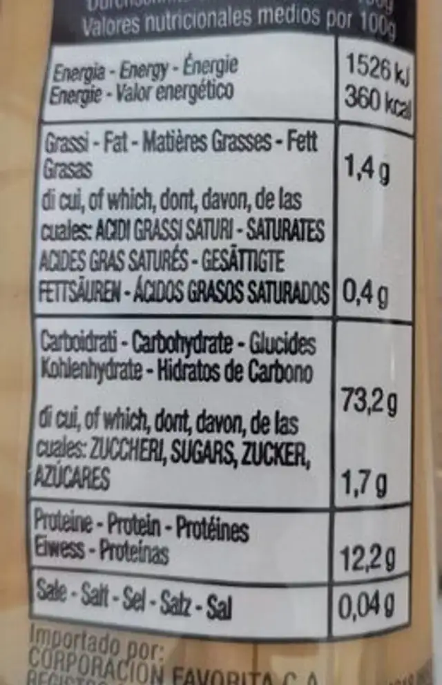 Spaghetti nutrition facts table
