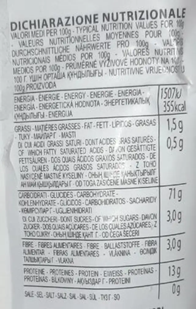 Pipe rigate nutrition facts table