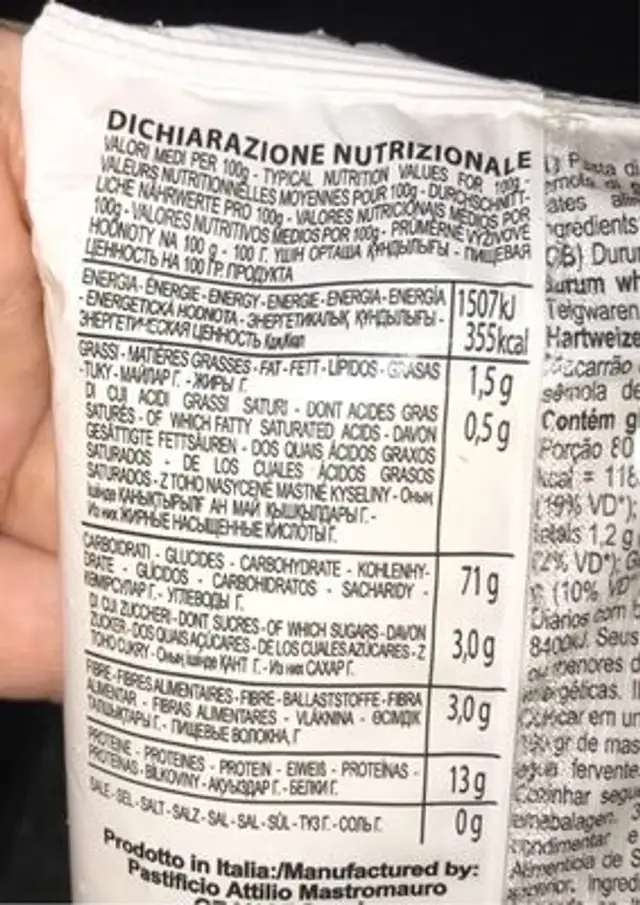 Granoro liguine n•4 nutrition facts table