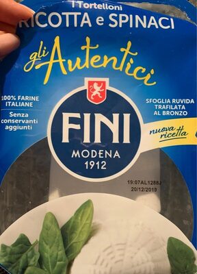 Tortelloni ricotta e spinaci front packaging