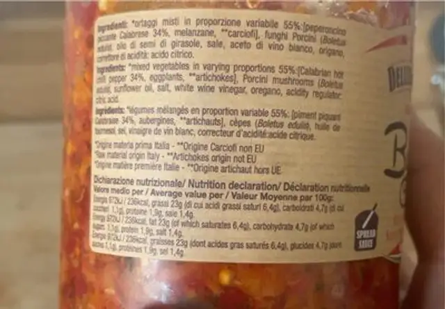 Bomba Calbrese nutrition facts table