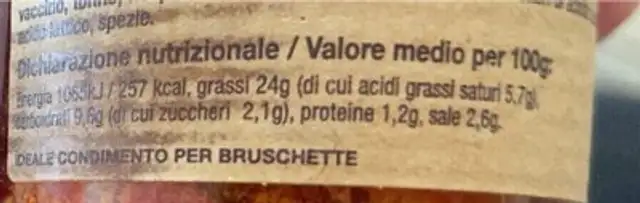 piccantino del postore nutrition facts table