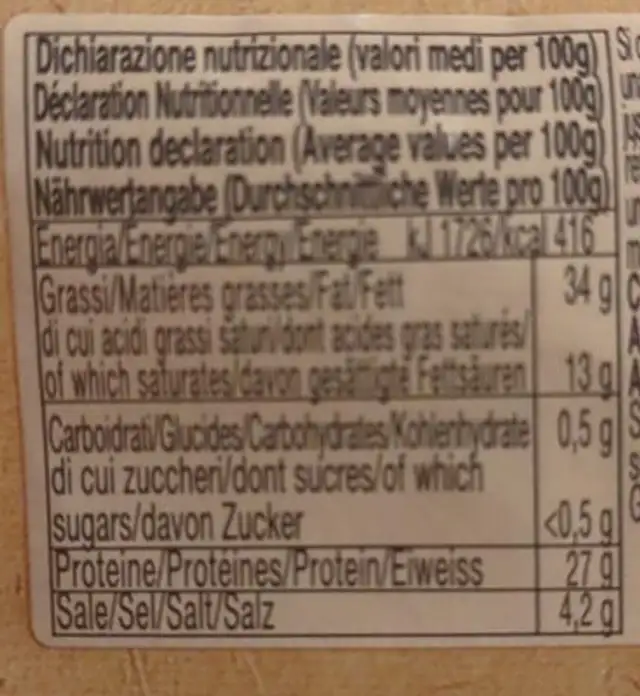 Salame Beretta Cacciatore Italiano nutrition facts table