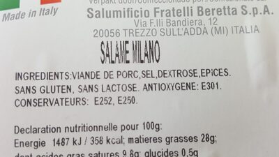 Salame milano ingredients label