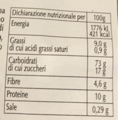 Tagli Integrale con 4 cereali nutrition facts table