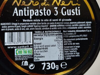 Antipasti 3 gusti nutrition facts table
