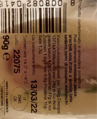 Trammezzino veneziano nutrition facts table