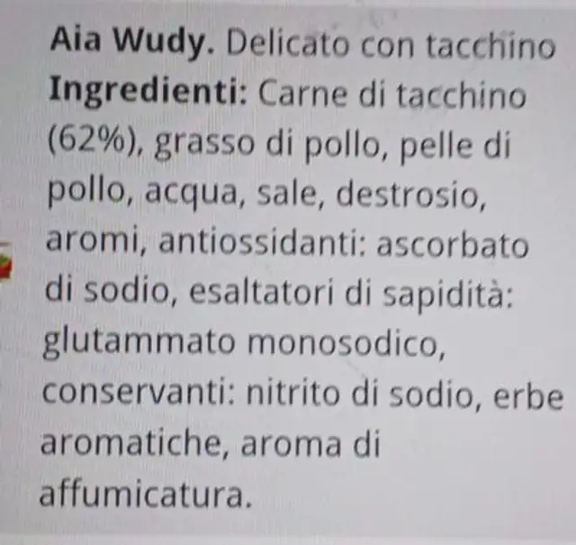 Wudy tacchino nutrition facts table