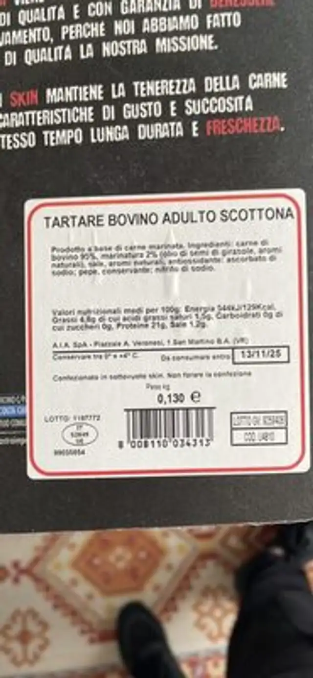Tartare di Scottona nutrition facts table