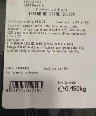 Tartar de carne salada nutrition facts table