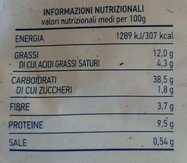 tortelloni 'nduja e Ricotta di bufala Campana D.O.P nutrition facts table