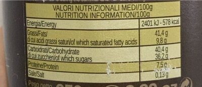 Crema artigianale con cacao e nocciole nutrition facts table
