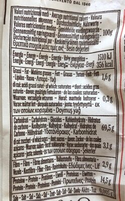 Orecchiette N°87 (Leggendari) nutrition facts table