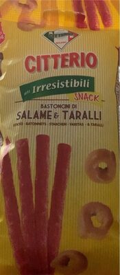 Gli irresistibili snack Salame e taralli front packaging