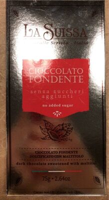 Cioccolato fondente senza zuccheri aggiunti front packaging