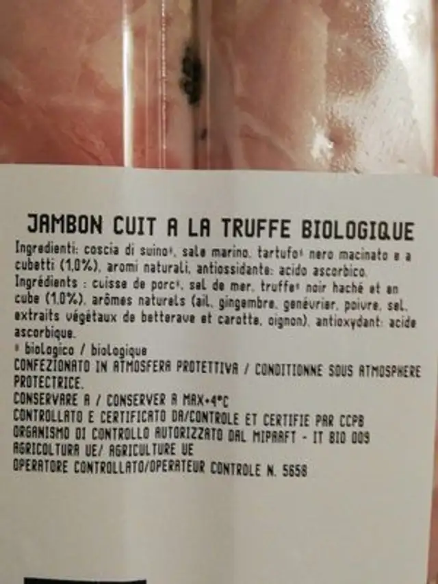 Jambon ingredients label