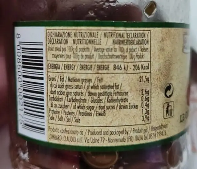 Pikante Oliven ohne Stein nutrition facts table