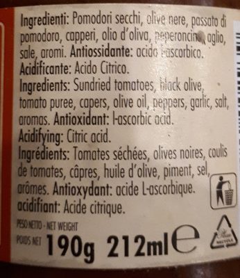 Pesto rosso ingredients label