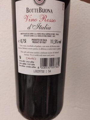 Vino rosso botte buona front packaging