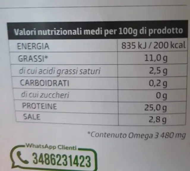Salmone affumicato nutrition facts table