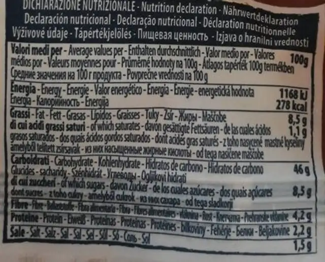 Panbauletto con farina integrale nutrition facts table