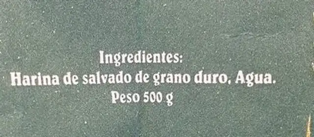 Tagliatelle ingredients label