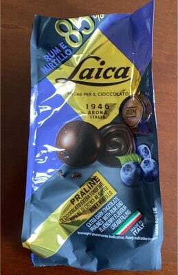Cioccolatini laica rum e mirtillo front packaging