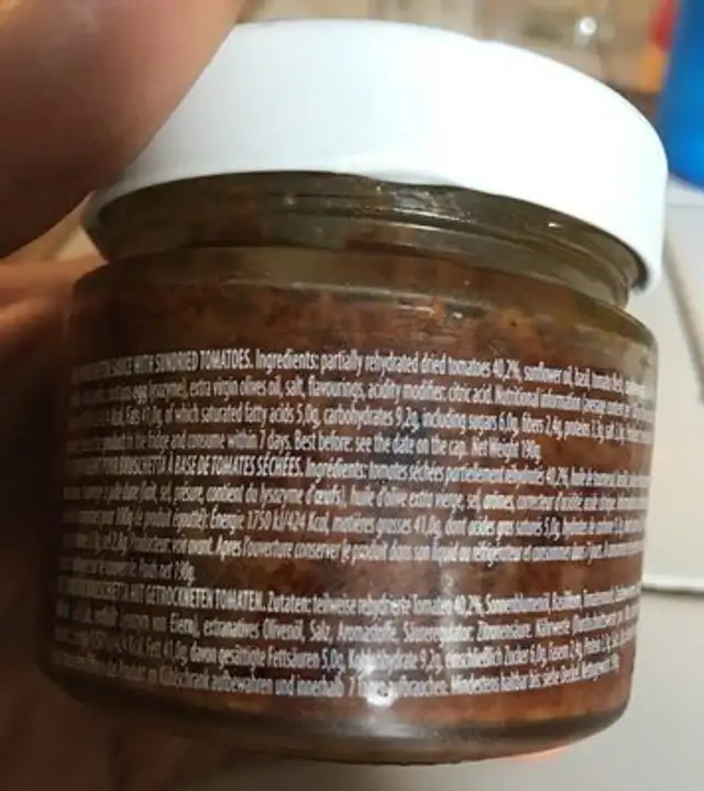 Bruschetta Time ingredients label