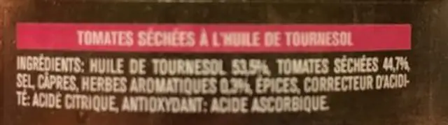 Tomates séchées ingredients label