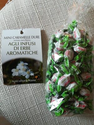 Mini caramelle dure senza zucchero front packaging