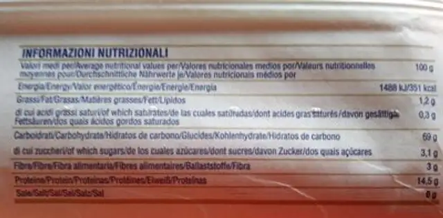 Spaghetti alla chitarra n. 5 nutrition facts table
