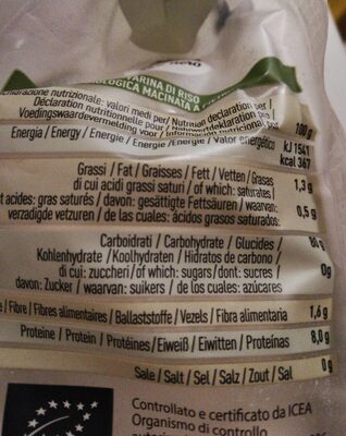 Farina di riso nutrition facts table