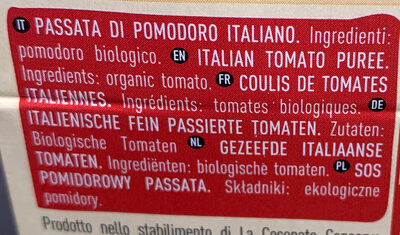 Passata vellutata ingredients label